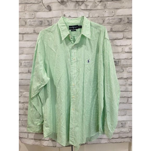 Striped Cotton Poplin Shirt Ralph Lauren Size 18 XXL Long Sleeve Green‎ Logo - Picture 1 of 11